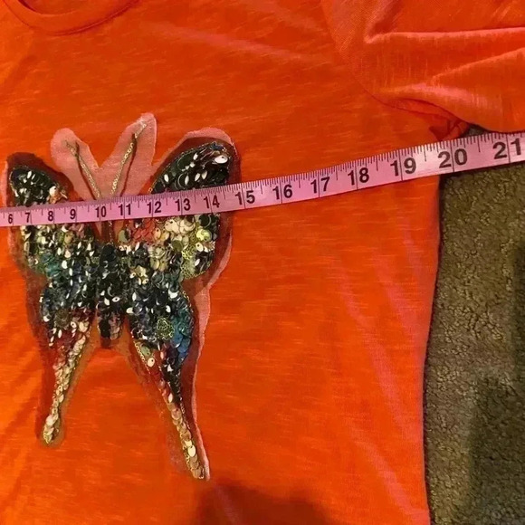 Women's Butterfly Sequin Shimmer Decorative Two-Third Sleeve Poly Large - Picture 9 of 11